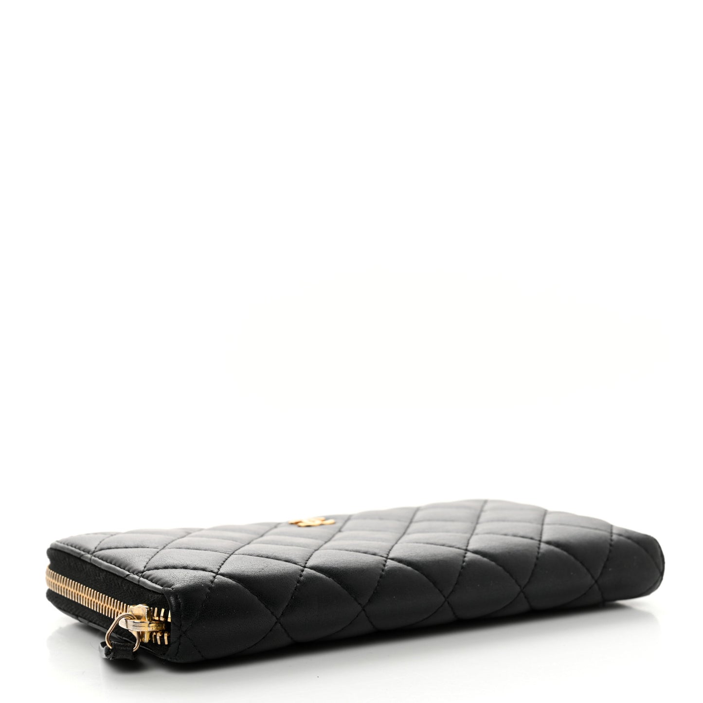 Lambskin Quilted Large Gusset Zip Around Wallet Black