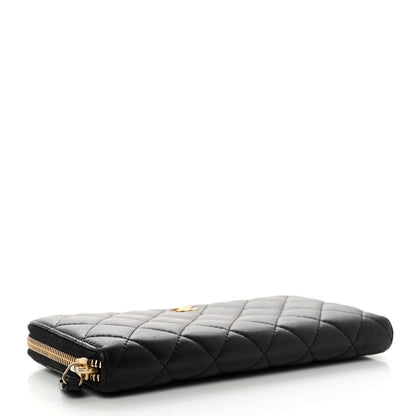 Chanel Lambskin Quilted Large Gusset Zip Around Wallet Black 4 of 8