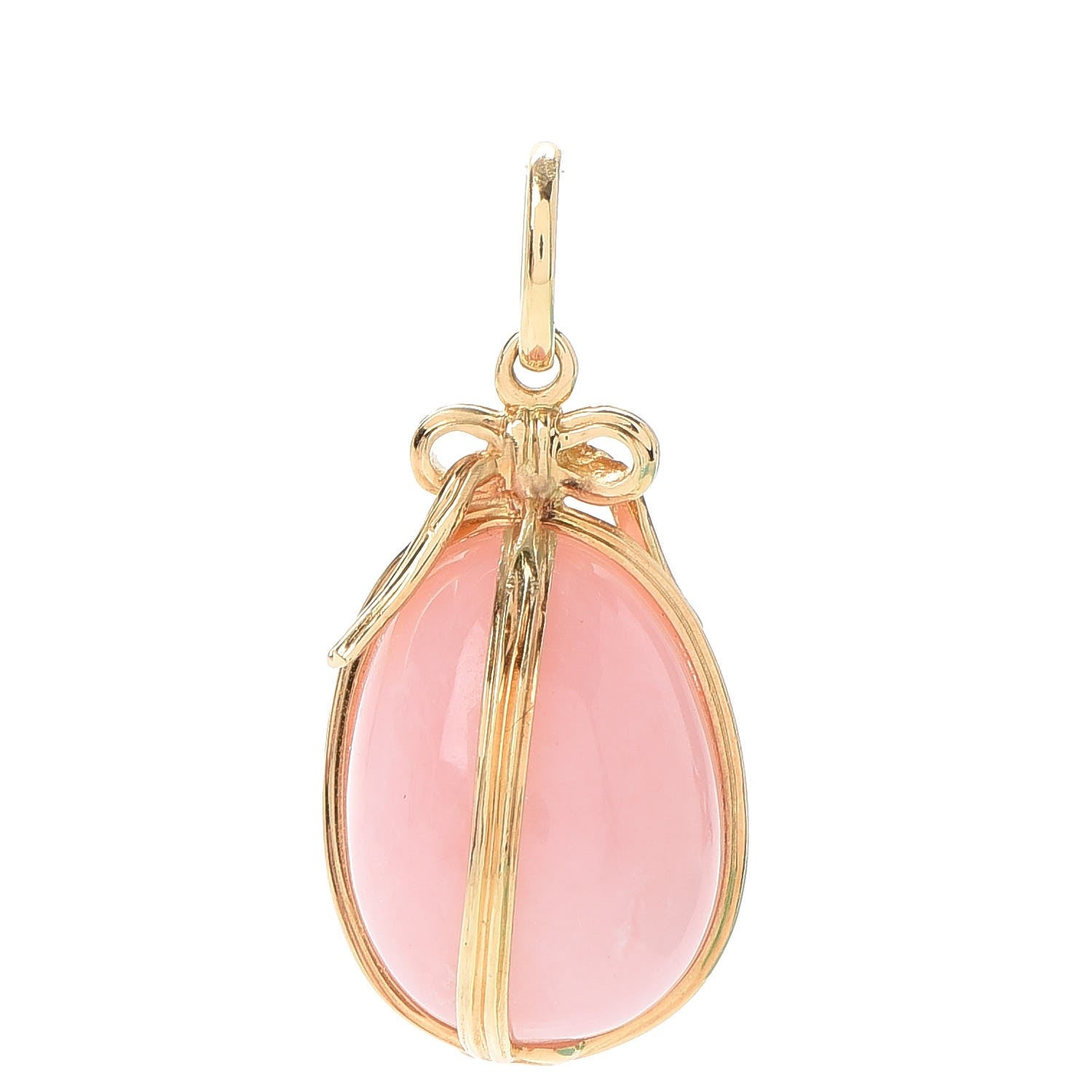 Tiffany 18K Yellow Gold Pink Opal Schlumberger Egg Charm 1 of 7