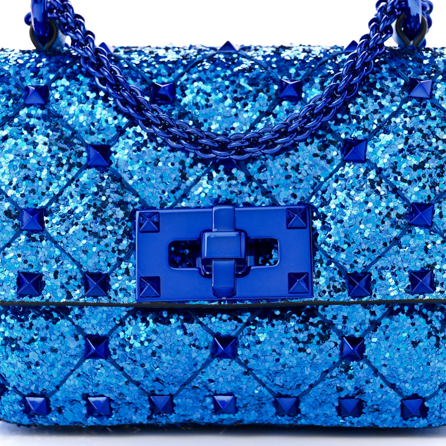 Valentino Garavani Glitter Micro Rockstud Spike Shoulder Bag Electric Blue 7 of 11