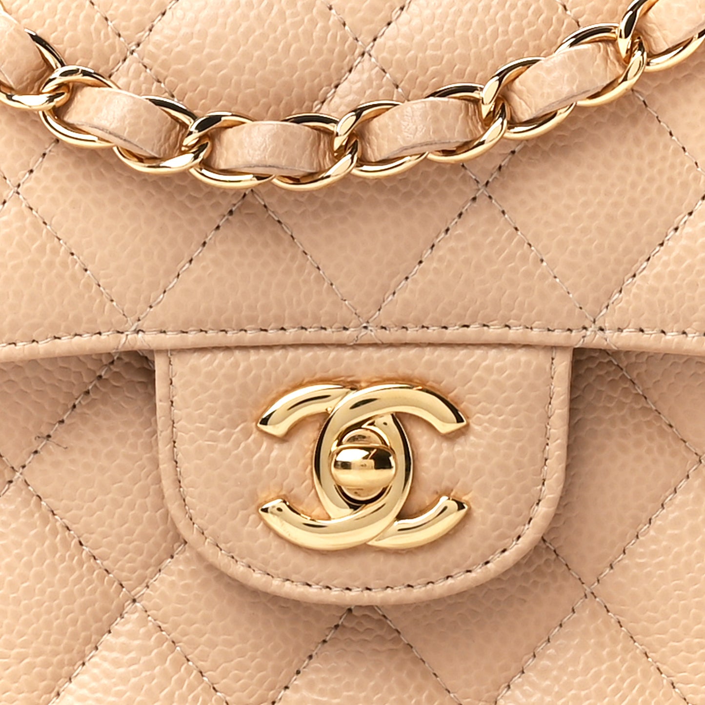 Caviar Quilted Small Double Flap Beige