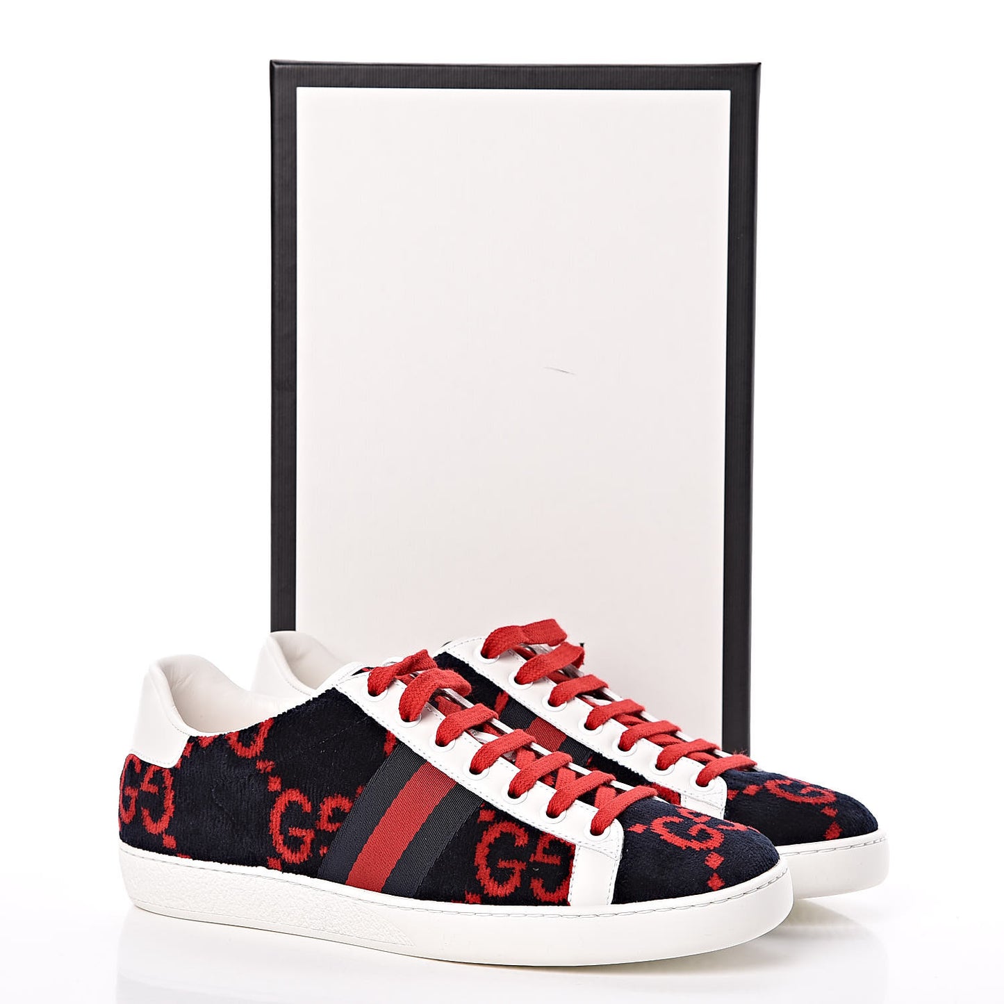 Terry Cloth GG Monogram Web Womens Ace Sneakers 37.5 Blue Red