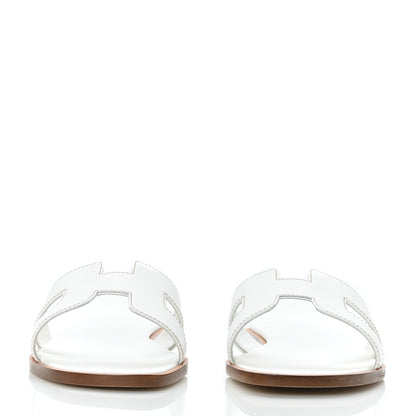 Hermes Box Calfskin Oran Sandals 37 White 2 of 9