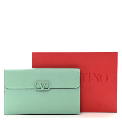 Valentino Garavani Grainy Calfskin Large Vlogo Clutch Water Green 7 of 7