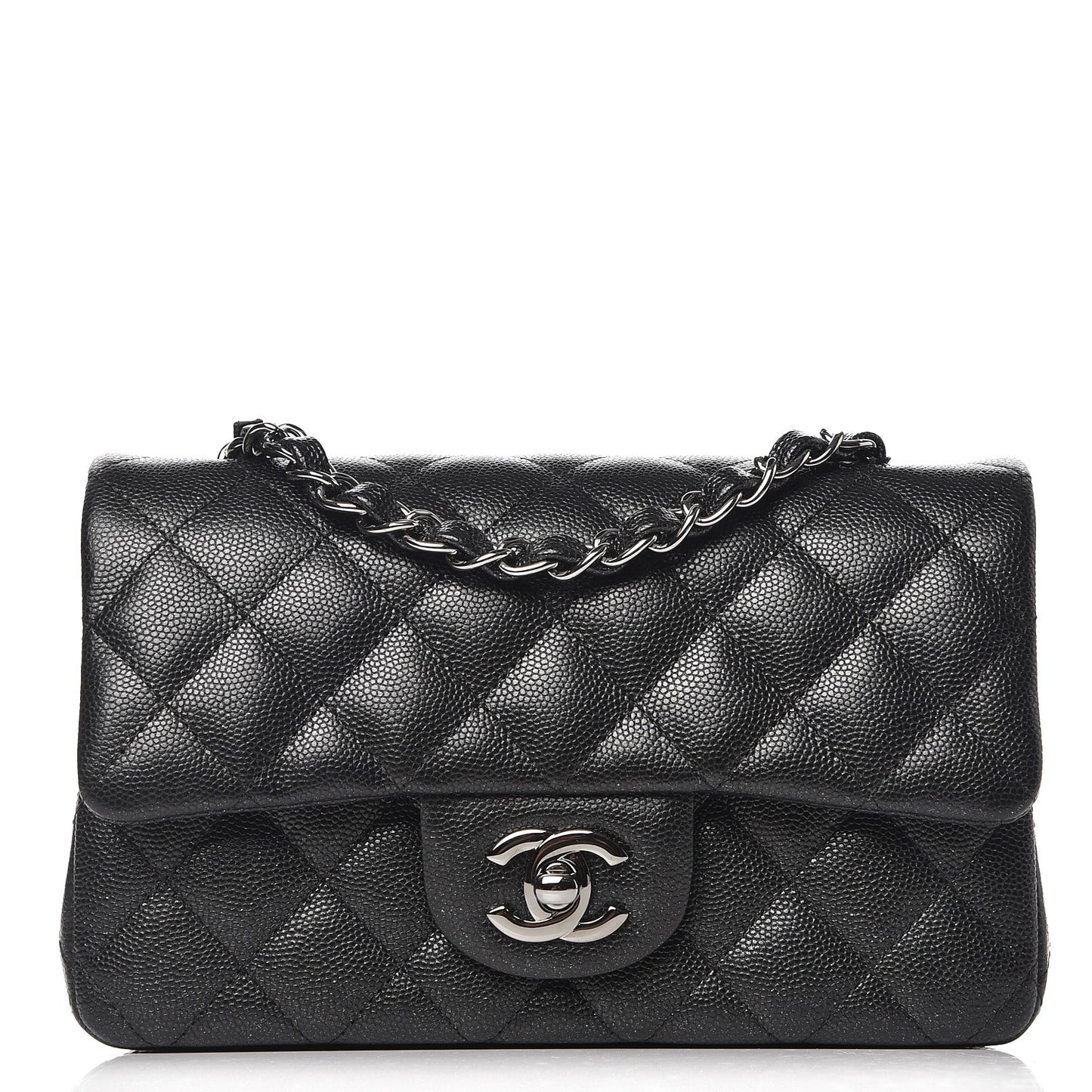 Iridescent Caviar Quilted Mini Rectangular Flap Black