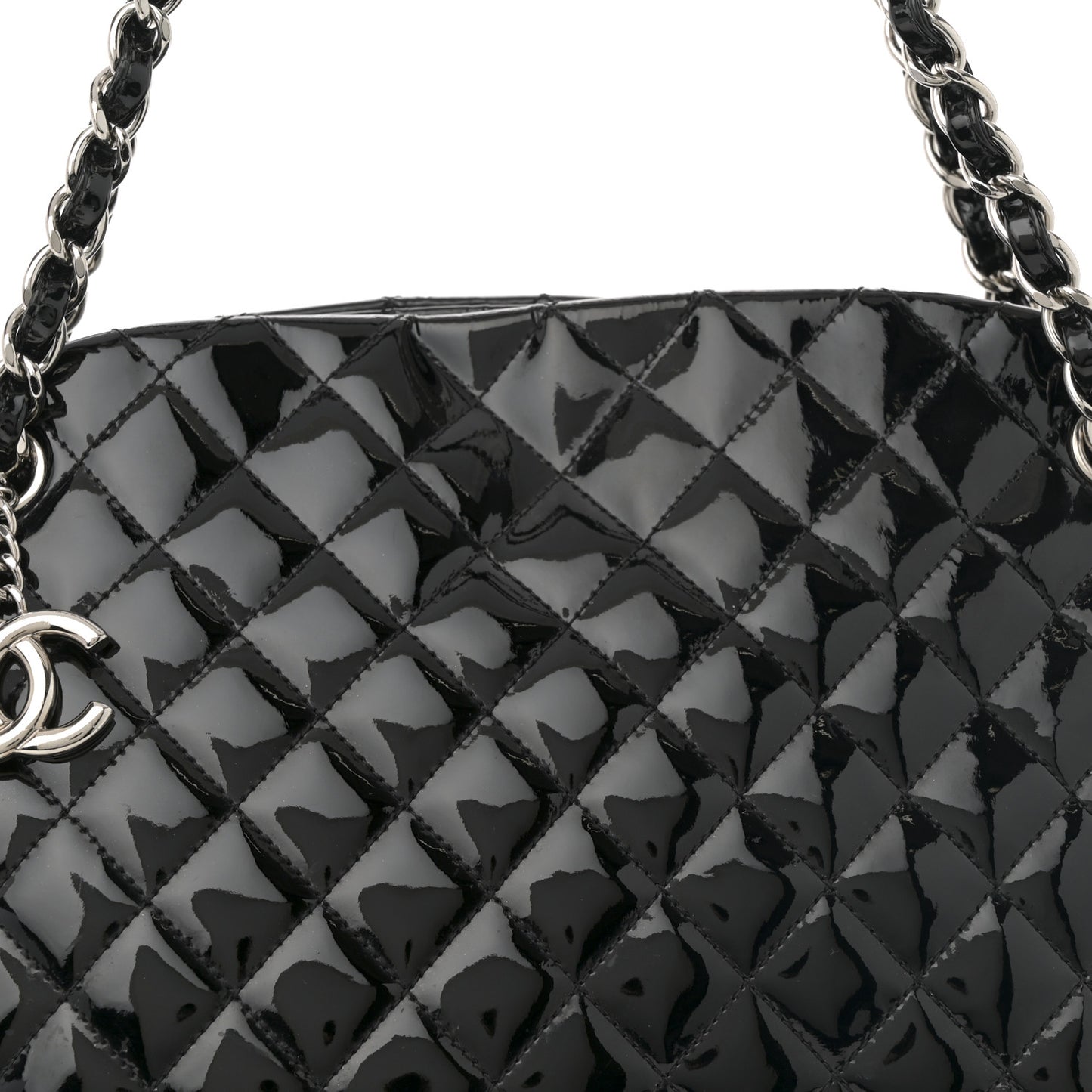 Patent Quilted Medium Just Mademoiselle Bowling Bag Black