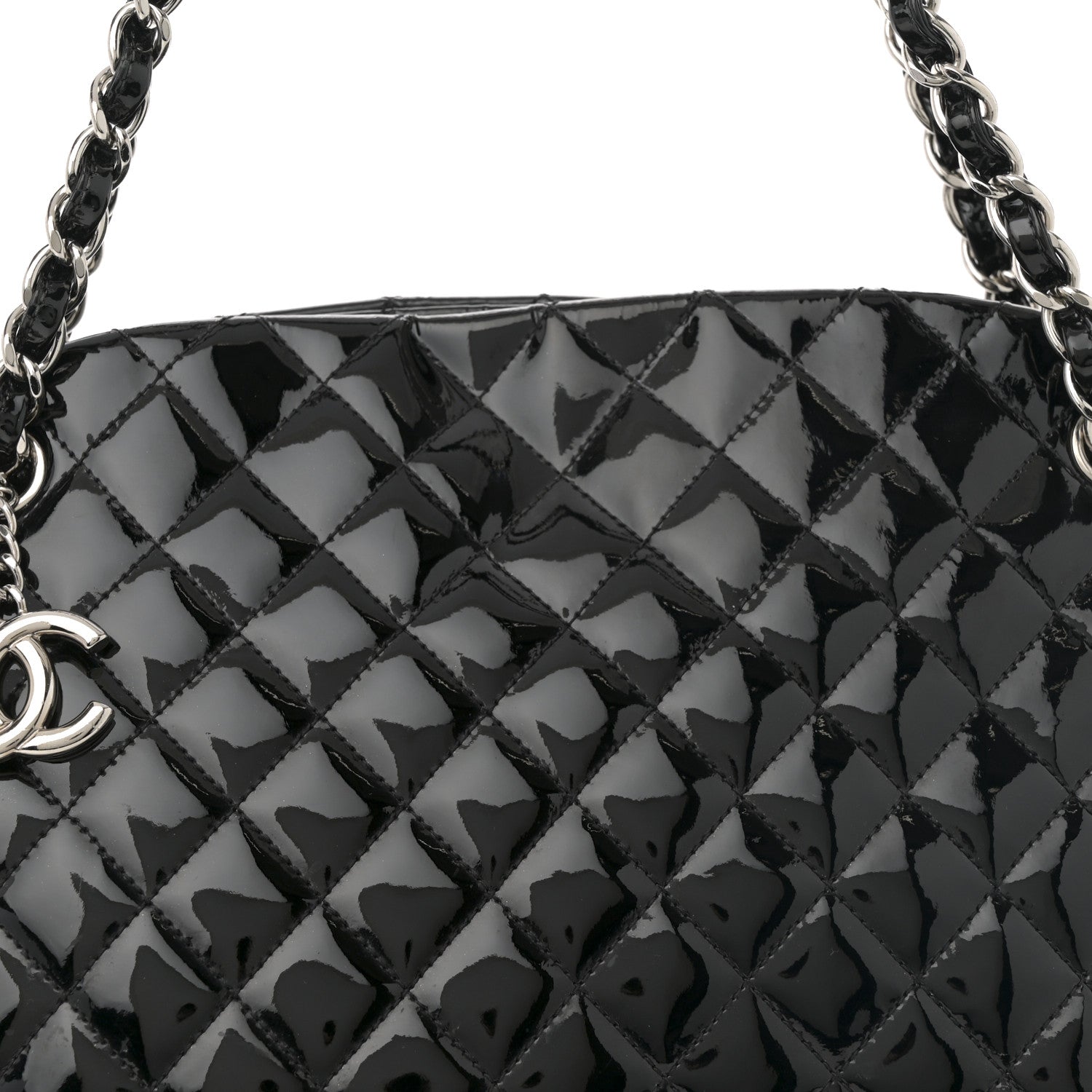 Chanel Patent Quilted Medium Just Mademoiselle Bowling Bag Black 9 of 14