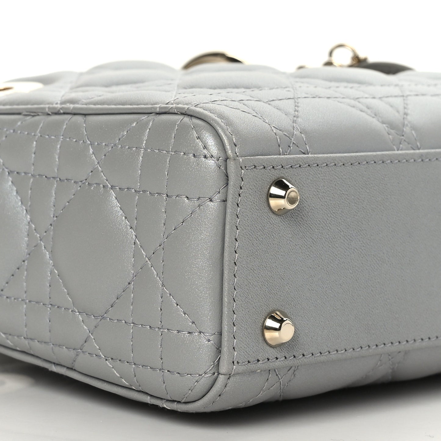 Metallic Lambskin Cannage Mini Lady Dior Grey
