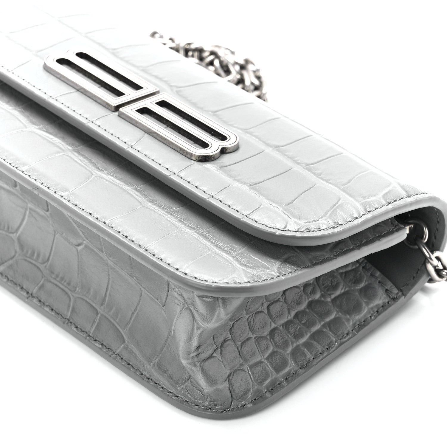 Balenciaga Extra Supple Calfskin Crocodile Embossed Gossip Wallet On Chain Balenciaga Grey 9 of 9