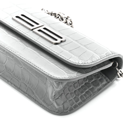 Balenciaga Extra Supple Calfskin Crocodile Embossed Gossip Wallet On Chain Balenciaga Grey 9 of 9