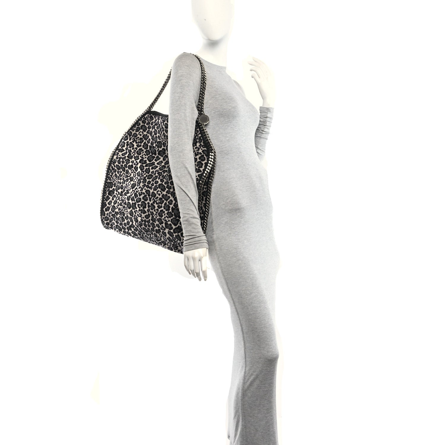 Stella McCartney Cotton Canvas Leopard Big Falabella Fold Over Tote Grey 2 of 10