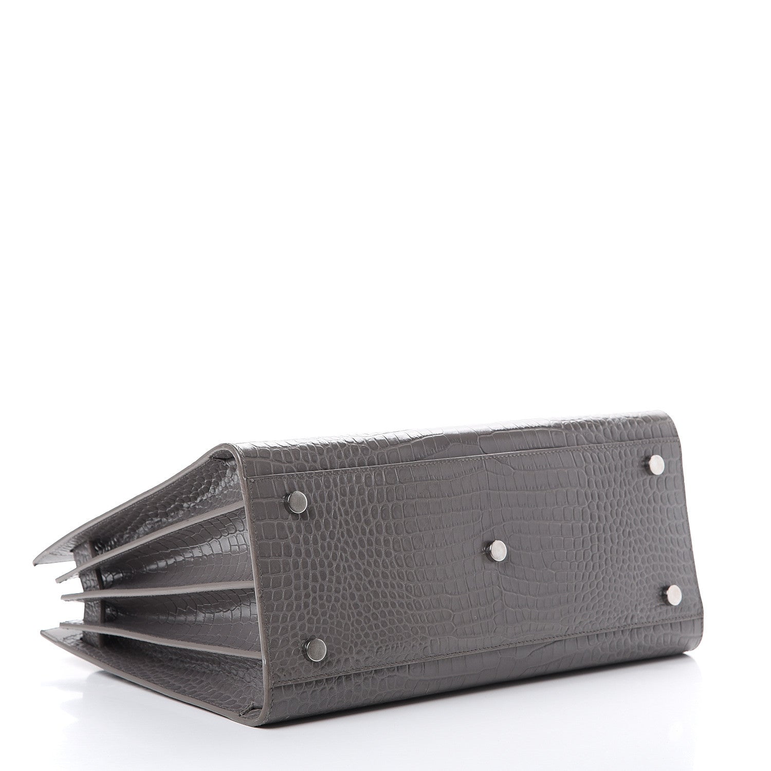 Saint Laurent Calfskin Crocodile Embossed Small Sac De Jour Fog 3 of 21