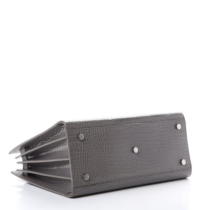 Saint Laurent Calfskin Crocodile Embossed Small Sac De Jour Fog 3 of 21