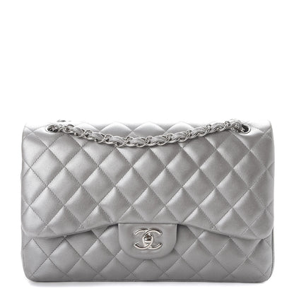 Chanel Metallic Lambskin Quilted Jumbo Double Flap Dark Grey 1 of 8