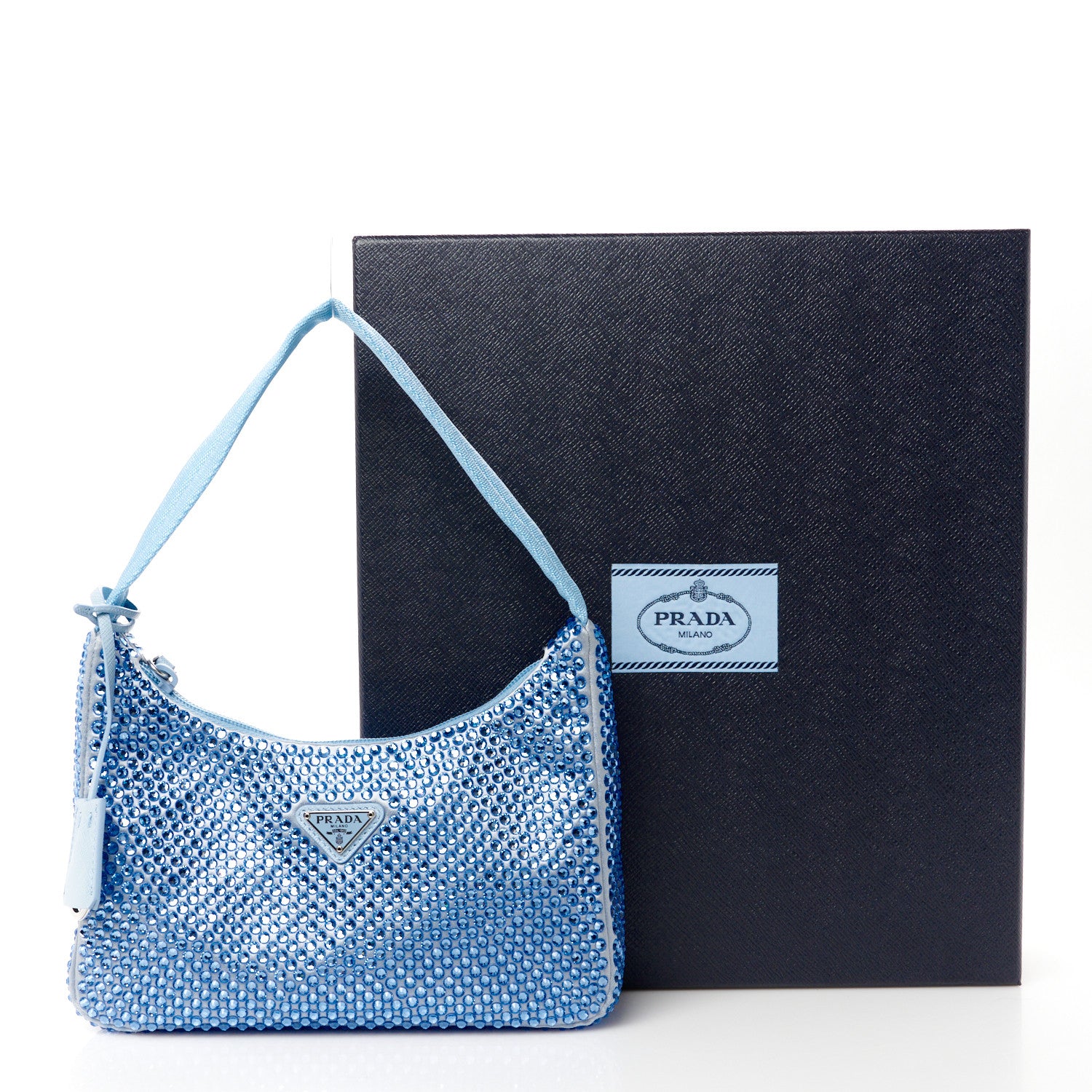 Prada Satin Crystal Mini Re-Edition 2000 Bag Celeste 11 of 11