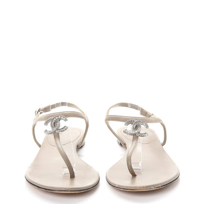 Chanel Lambskin Crystal CC Thong Sandals 38.5 Beige 2 of 12