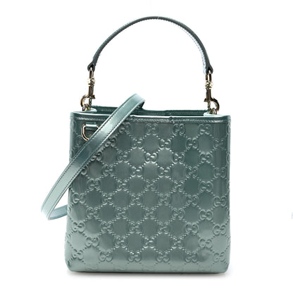 Gucci Patent GG Emblem Small Bucket Bag Light Blue 1 of 8