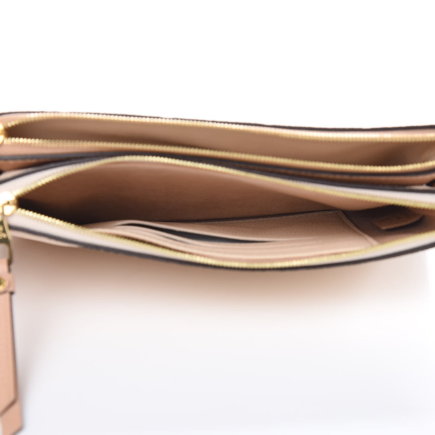 Empreinte Double Zip Pochette Beige Rose Creme