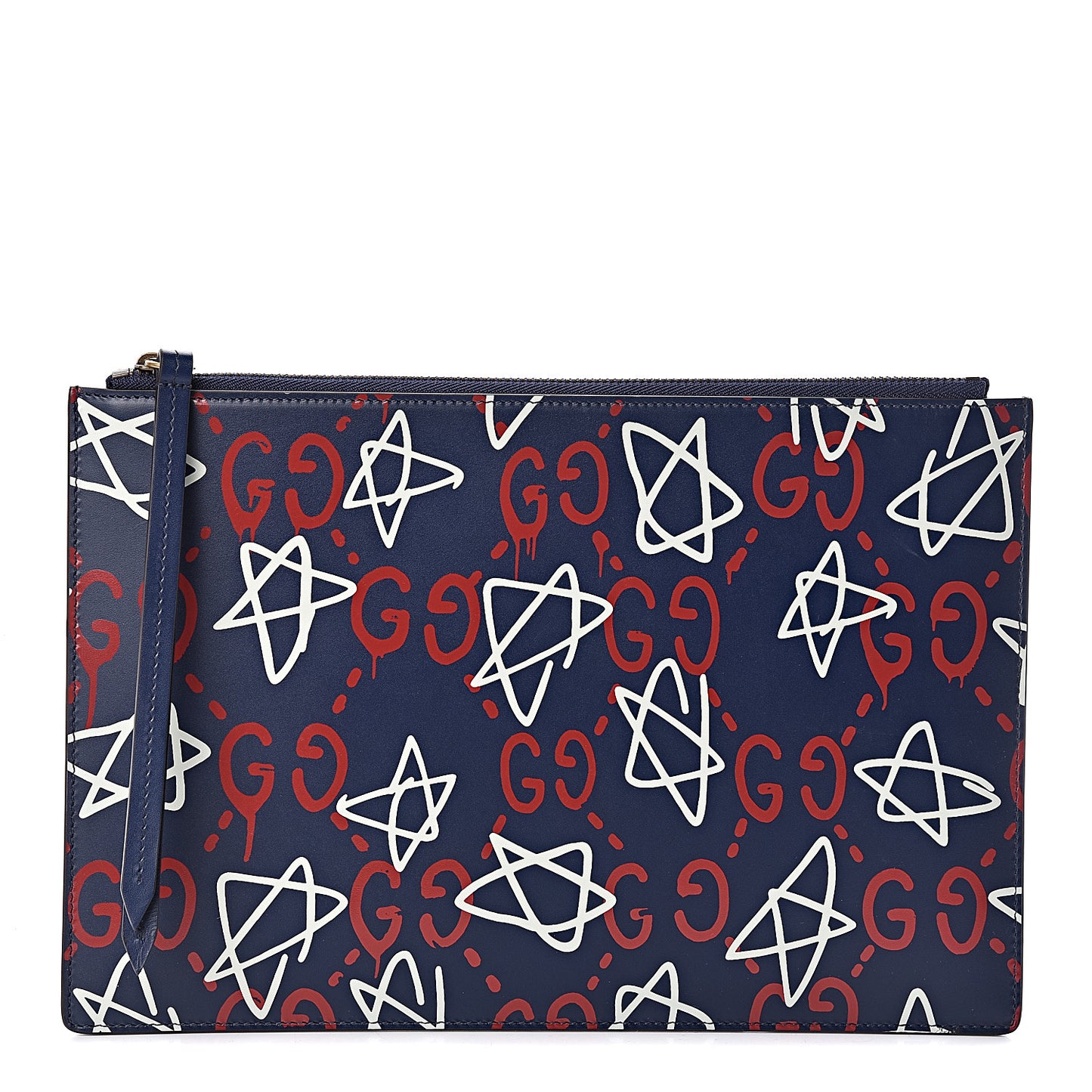 Calfskin GucciGhost Print Pouch Blue Agata Hibiscus Red