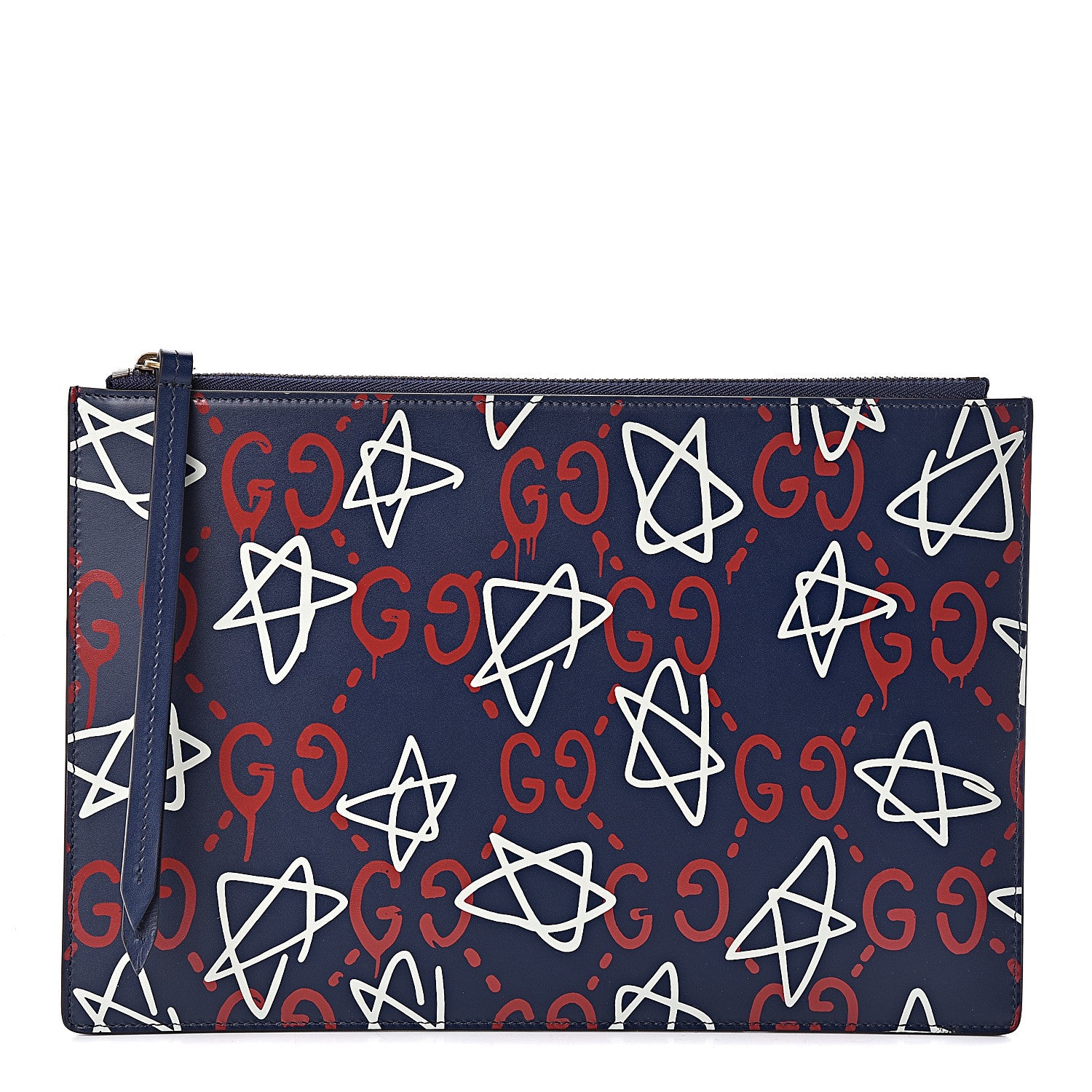 Gucci Calfskin GucciGhost Print Pouch Blue Agata Hibiscus Red 1 of 9