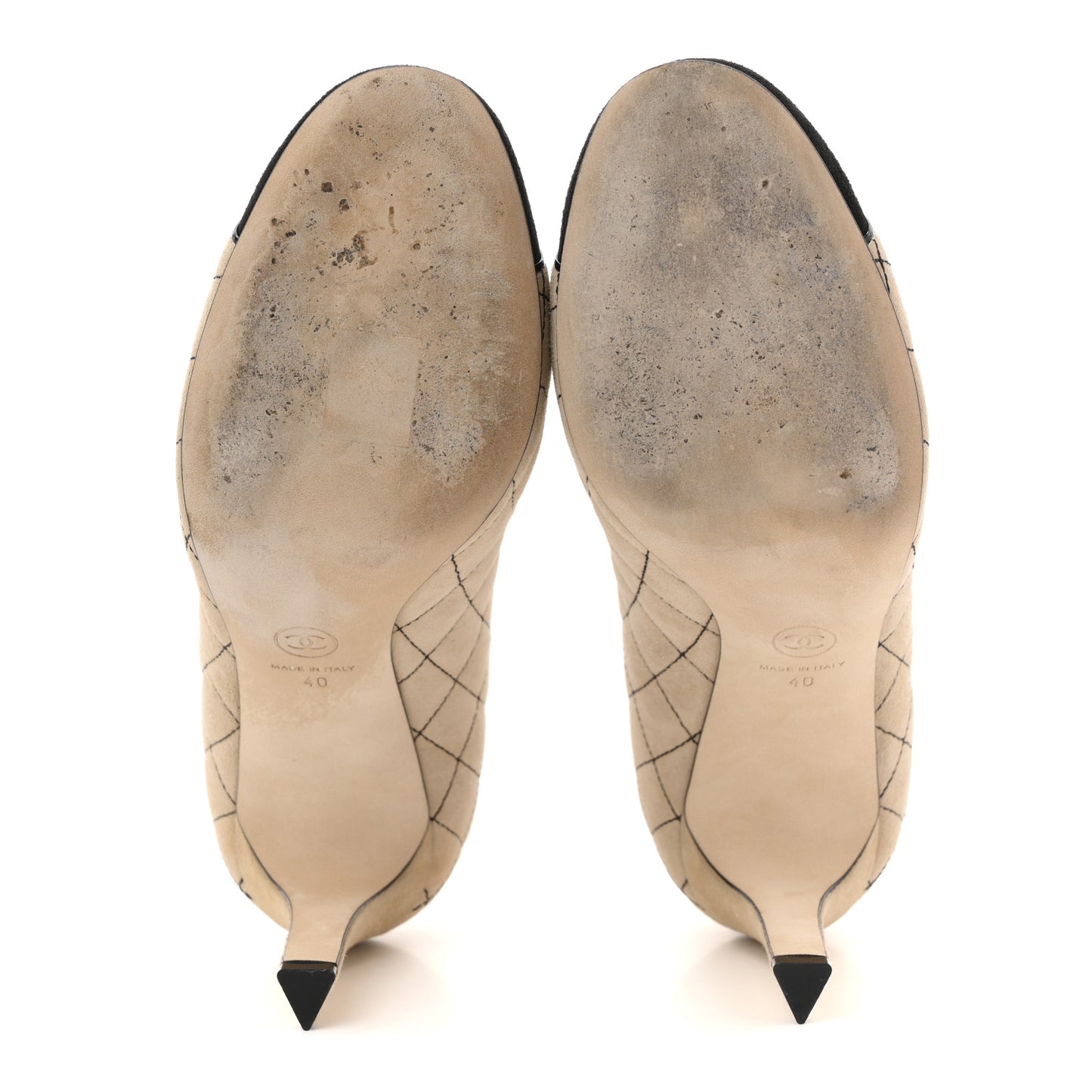 Suede Quilted Cap Toe Pumps 40 Beige Black