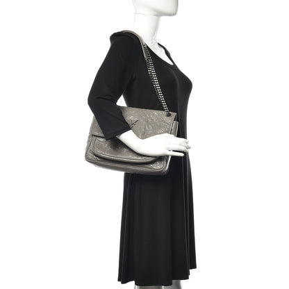 Saint Laurent Crinkled Calfskin Matelasse Monogram Medium Niki Chain Satchel Fog 2 of 10