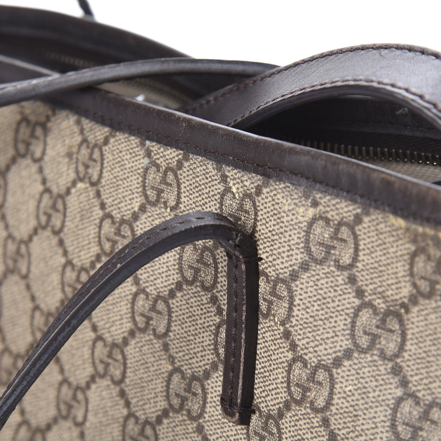 GG Supreme Monogram Medium Zippered Tote Dark Brown