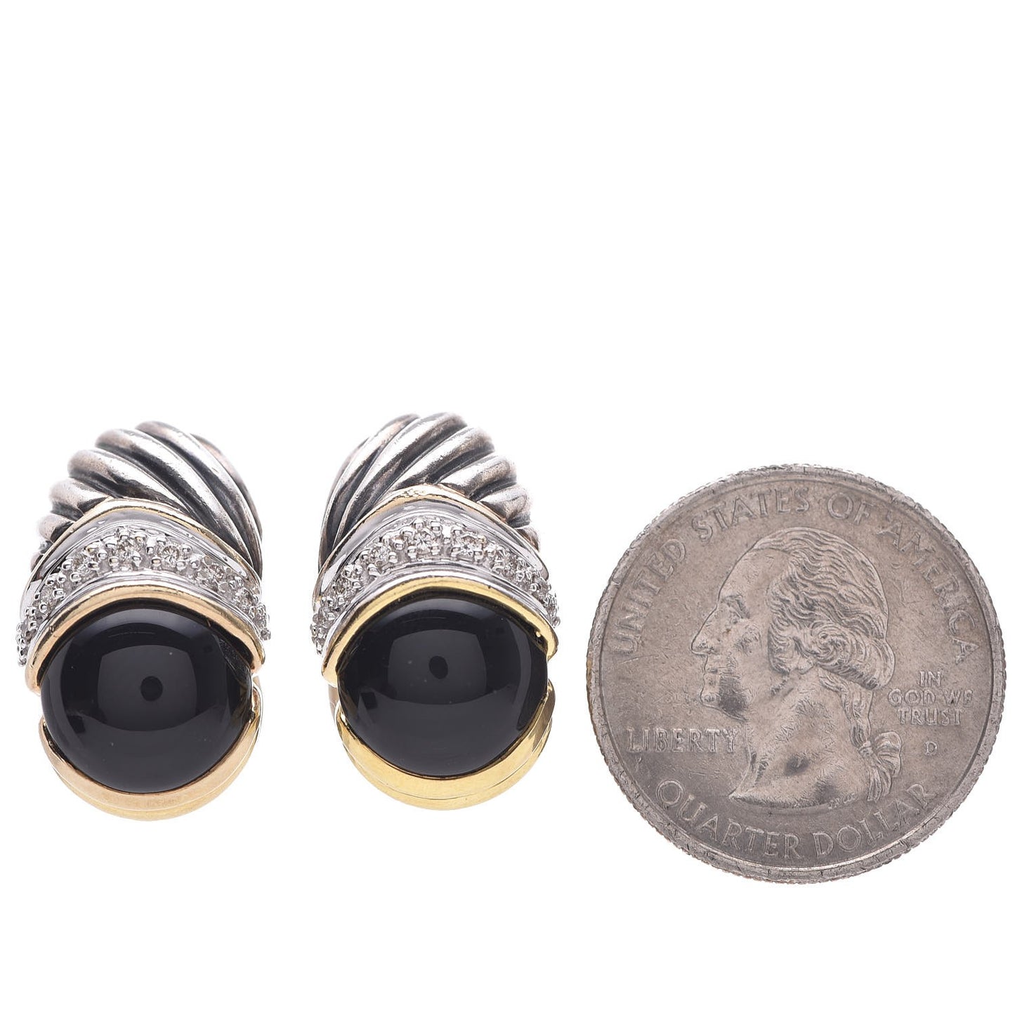 Sterling Silver 18K Yellow Gold Onyx Capri Shrimp Earrings
