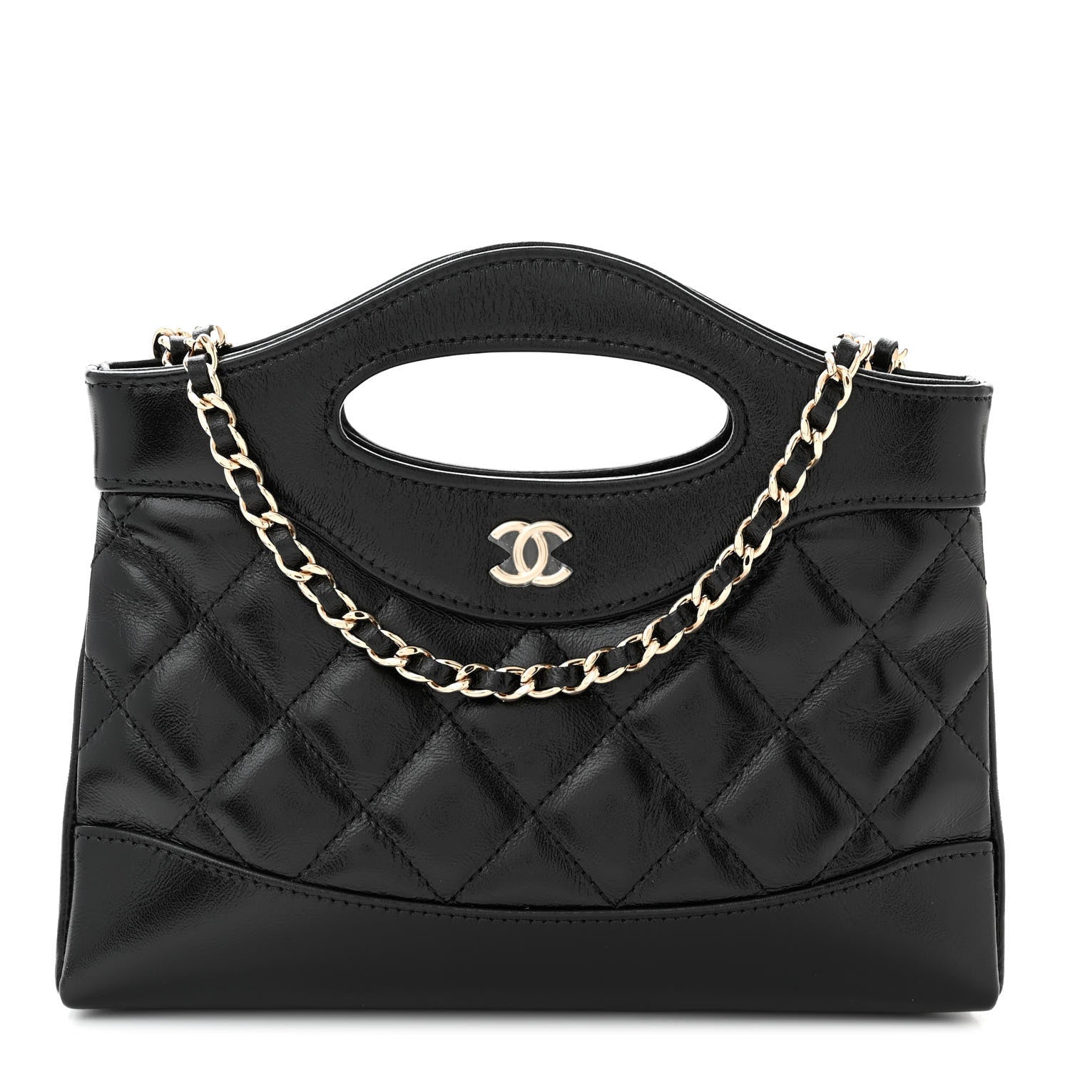 Chanel Shiny Crumpled Calfskin Quilted Nano 31 Shopping Bag Black 1 of 11