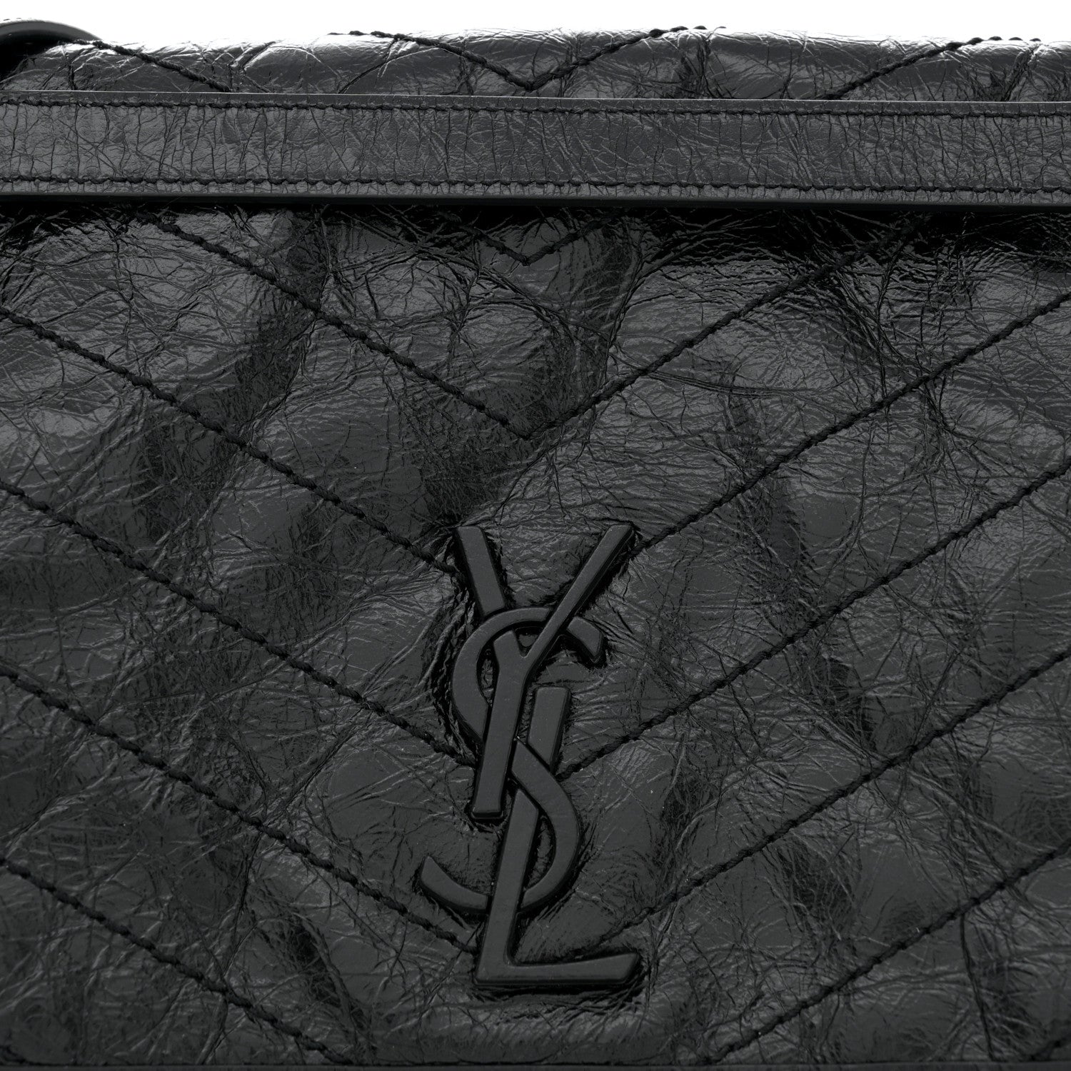 Saint Laurent Crinkled Calfskin Matelasse Monogram Large Niki Chain Satchel Black 8 of 11
