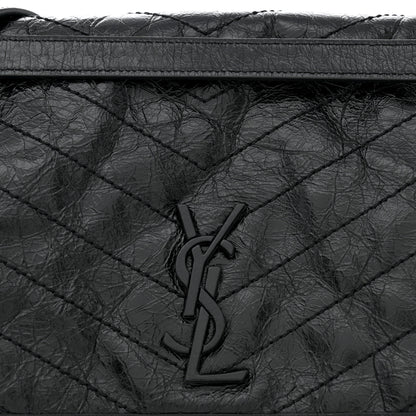 Saint Laurent Crinkled Calfskin Matelasse Monogram Large Niki Chain Satchel Black 8 of 11