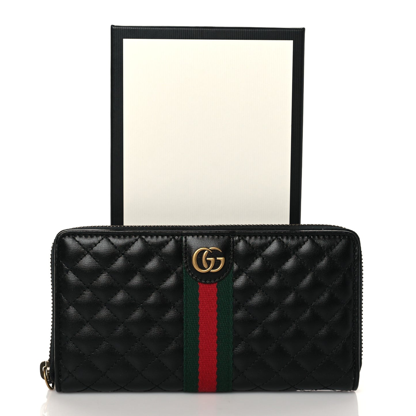 Calfskin Web Trapuntata GG Zip Around Wallet Black