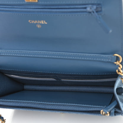 Chanel Denim Quilted CC Pearl Crush Wallet On Chain WOC Blue 5 of 10