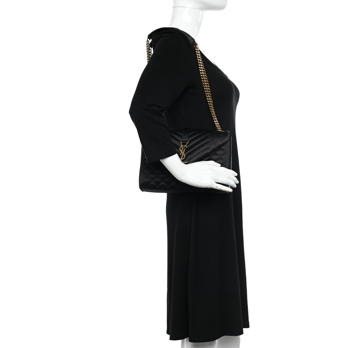 Satin Mixed Matelasse Triquilt Medium Monogram Envelope Satchel Black