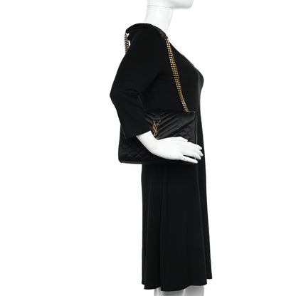 Saint Laurent Satin Mixed Matelasse Triquilt Medium Monogram Envelope Satchel Black 2 of 13