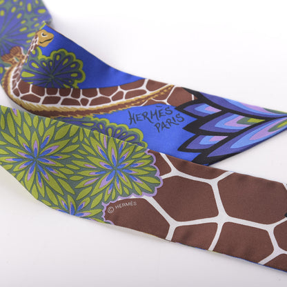 Hermes Silk The Three Graces Twilly Bleu Vert Marron 2 of 3