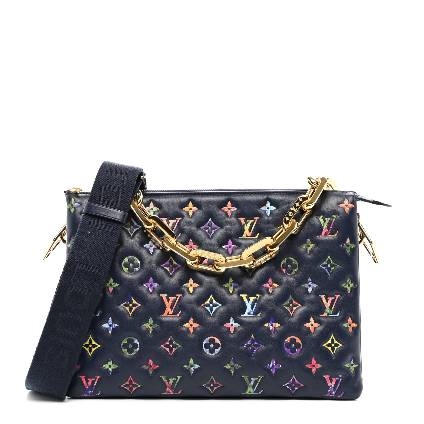 Lambskin Embossed Monogram LV Garden Coussin MM Navy Blue