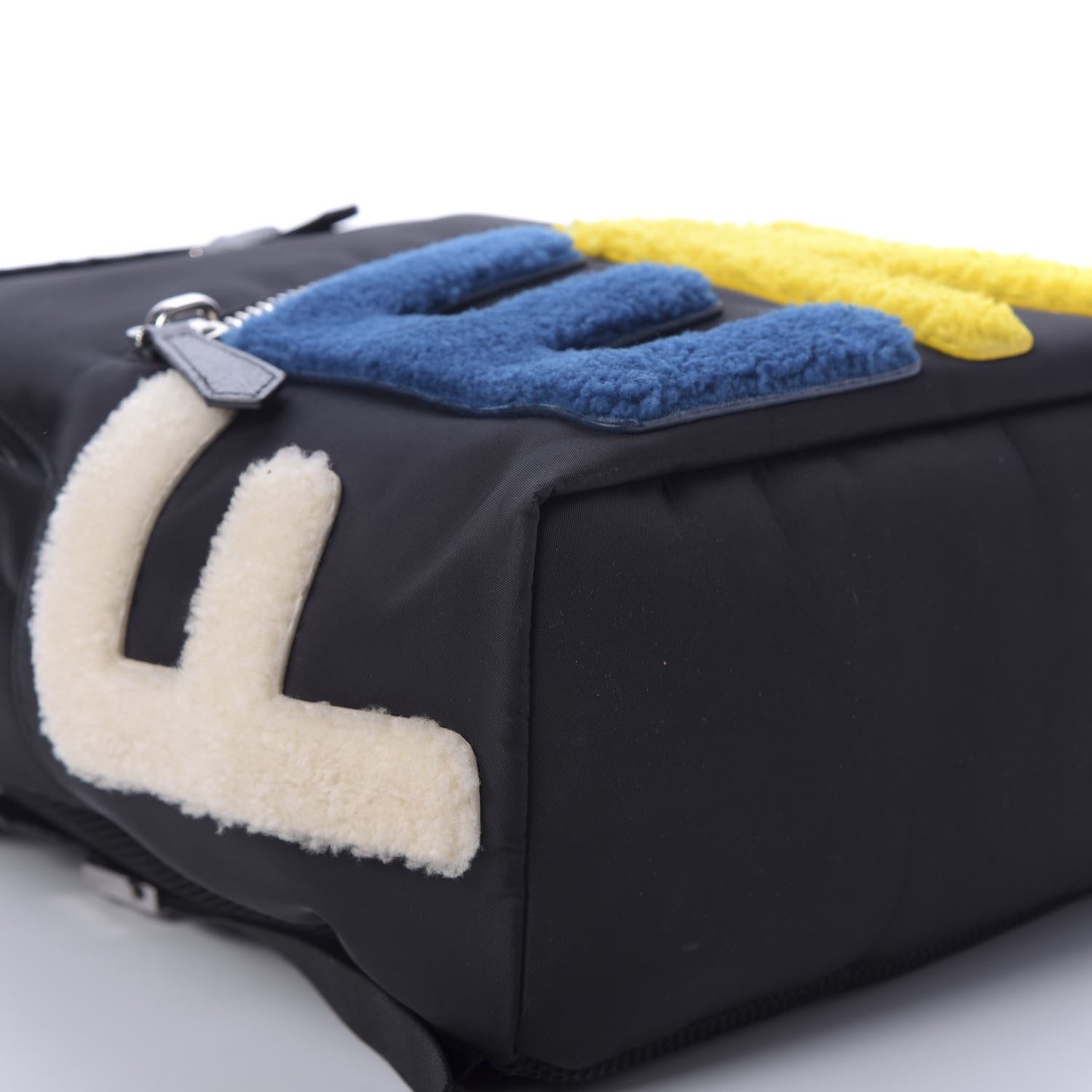 Fendi Nylon Shearling Block Letter Backpack Black 5 of 10
