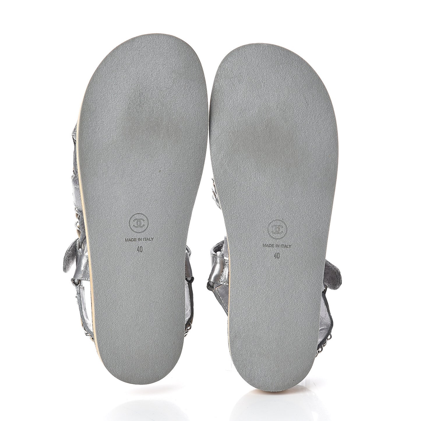 Metallic Lambskin Chain Sandals 40 Silver