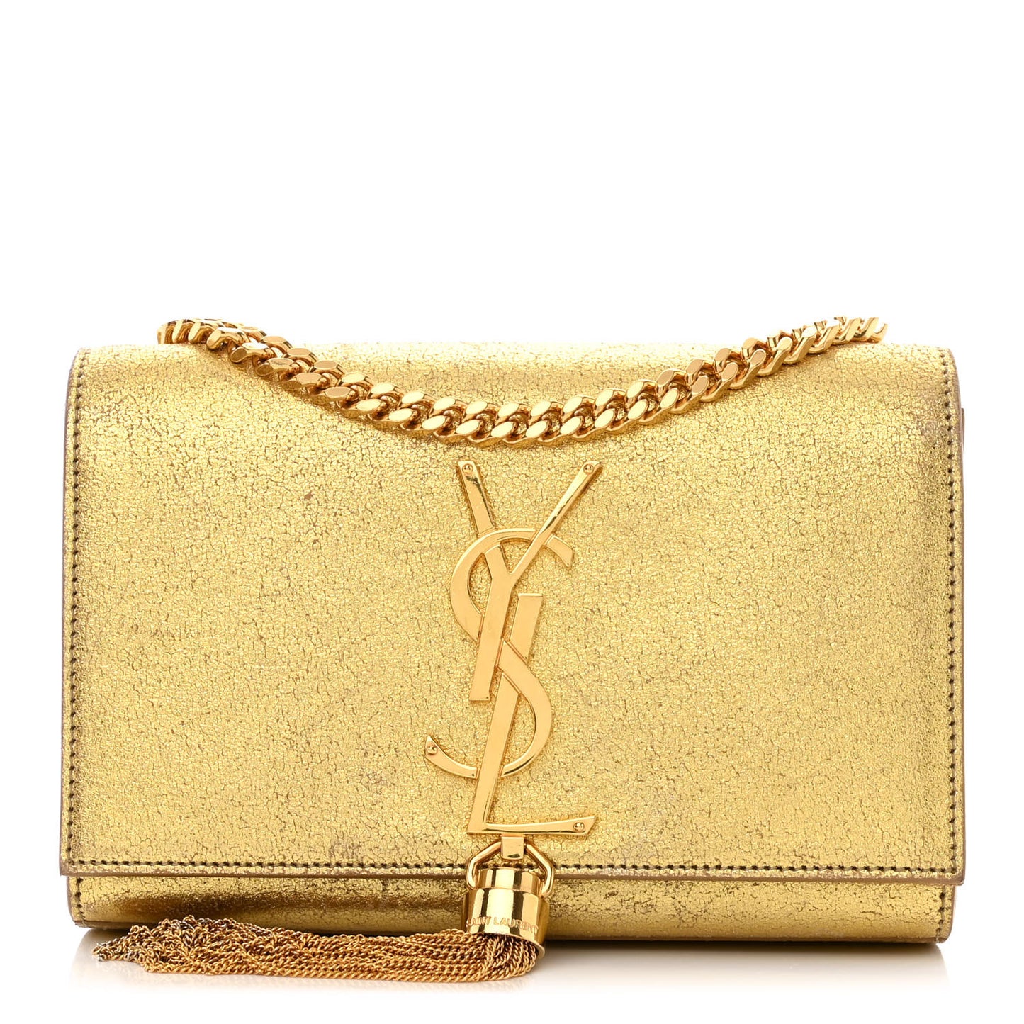 Metallic Calfskin Small Classic Monogram Kate Tassel Satchel Gold