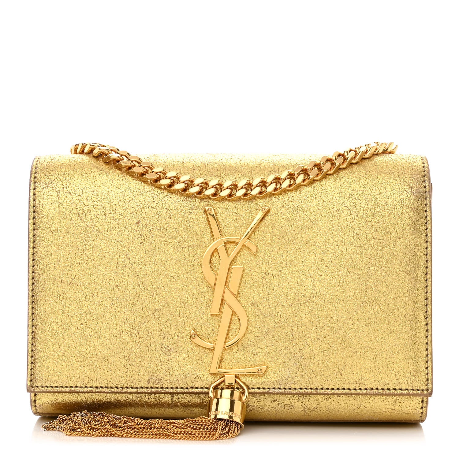 Saint Laurent Metallic Calfskin Small Classic Monogram Kate Tassel Satchel Gold 1 of 12