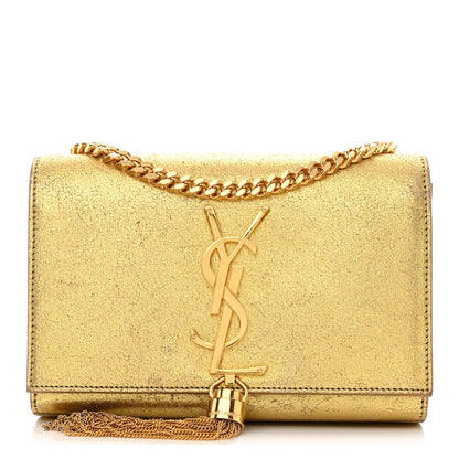Saint Laurent Metallic Calfskin Small Classic Monogram Kate Tassel Satchel Gold 1 of 12