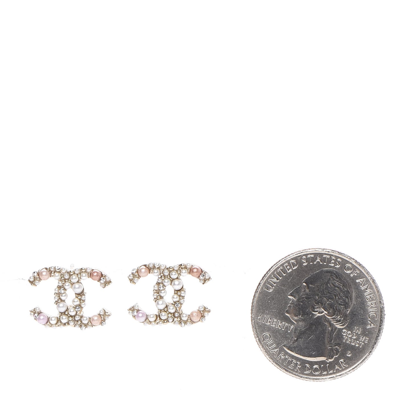 Pearl Crystal CC Charms Stud Earrings Light Gold Pink