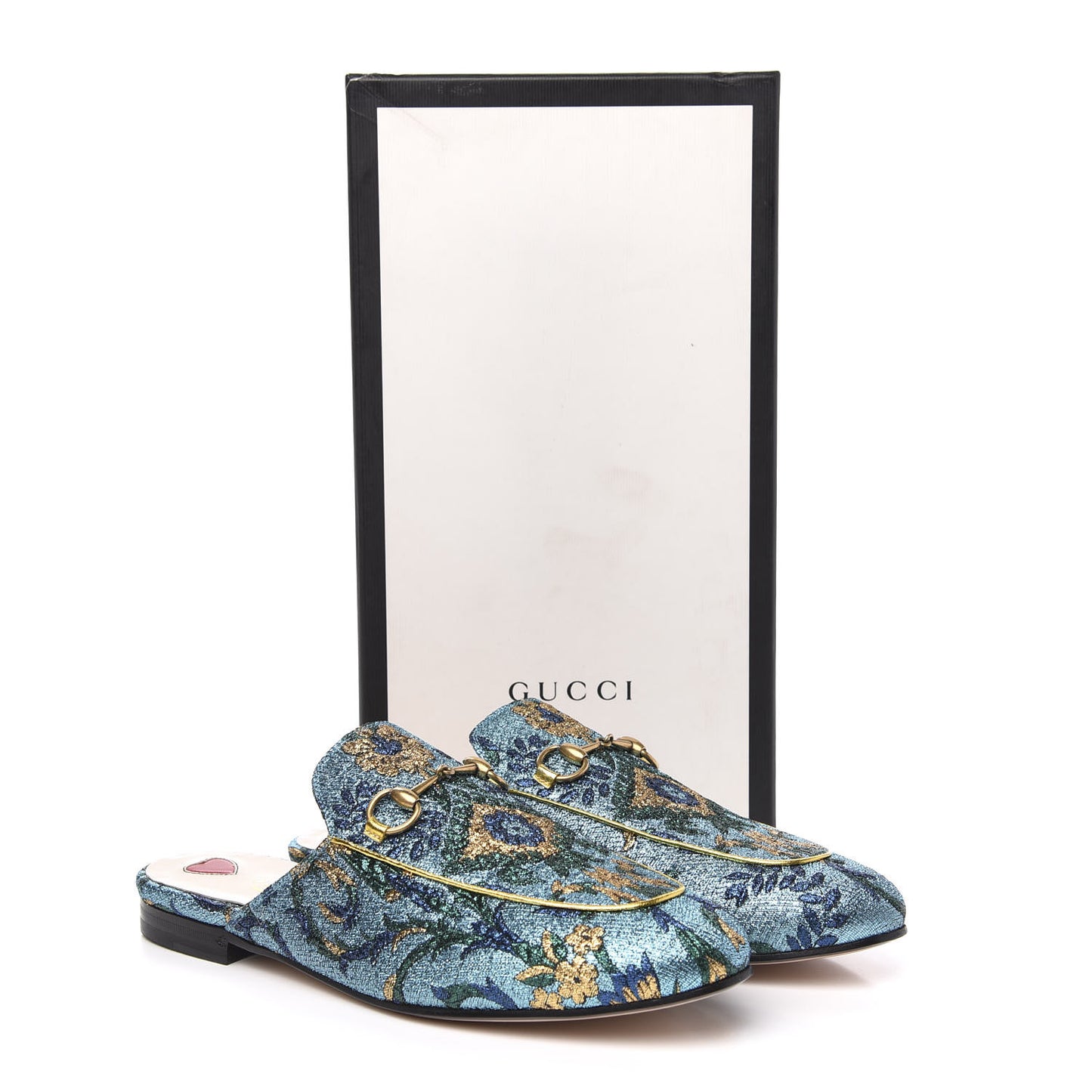 Iridescent Brocade Womens Princetown Slippers 38.5 Azure Multicolor Oro
