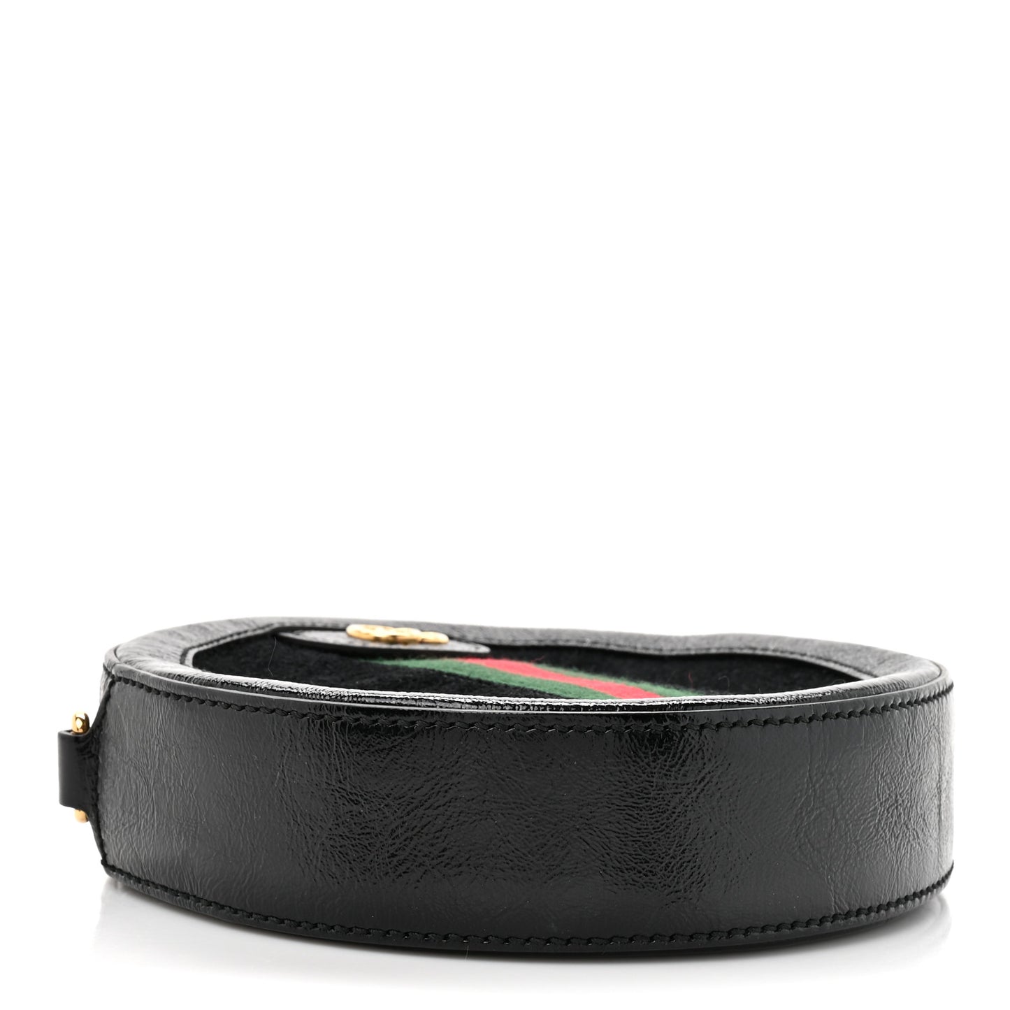 Suede Patent Web Mini Ophidia Round Shoulder Bag Black