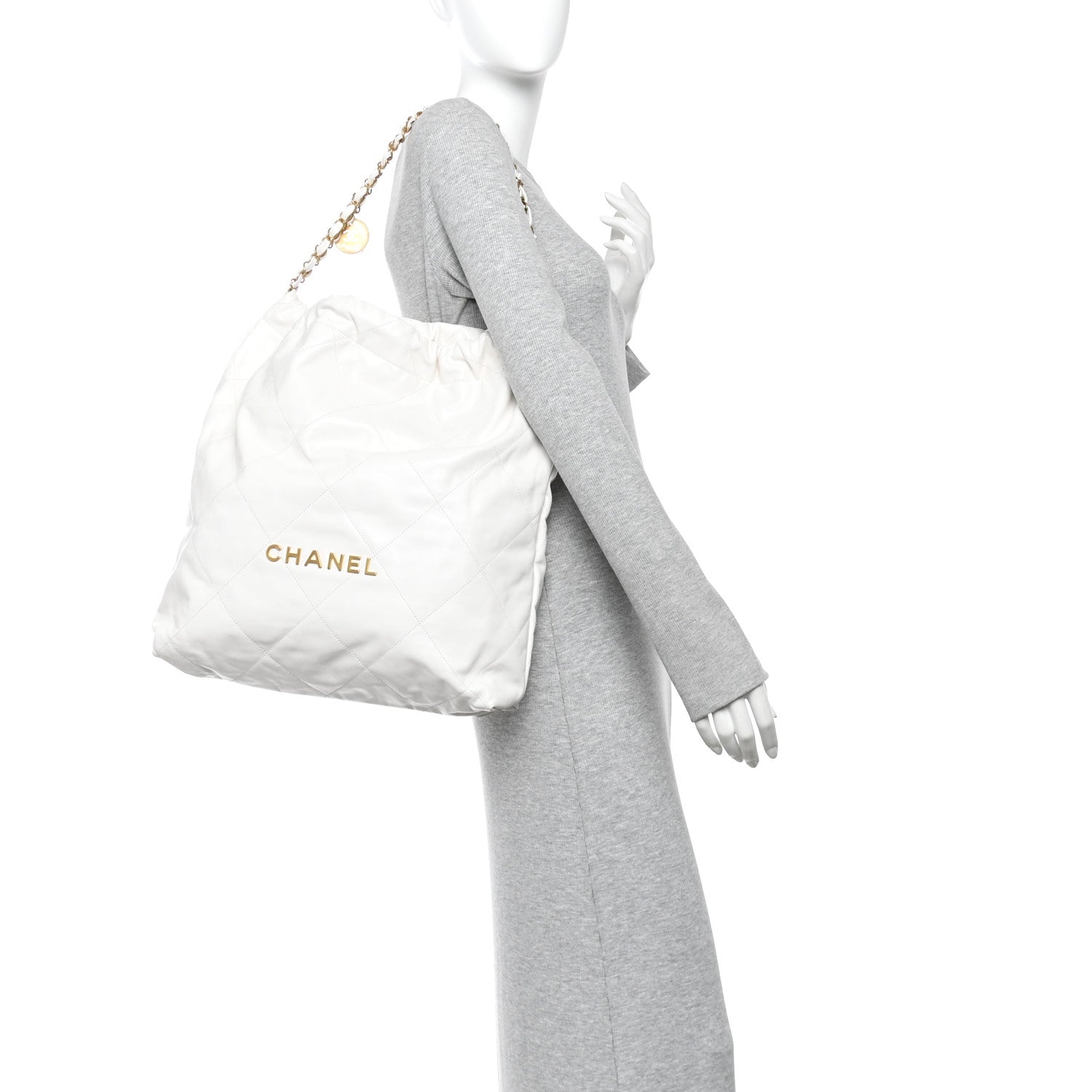 Chanel Shiny Calfskin Quilted Large Chanel 22 White 1910775