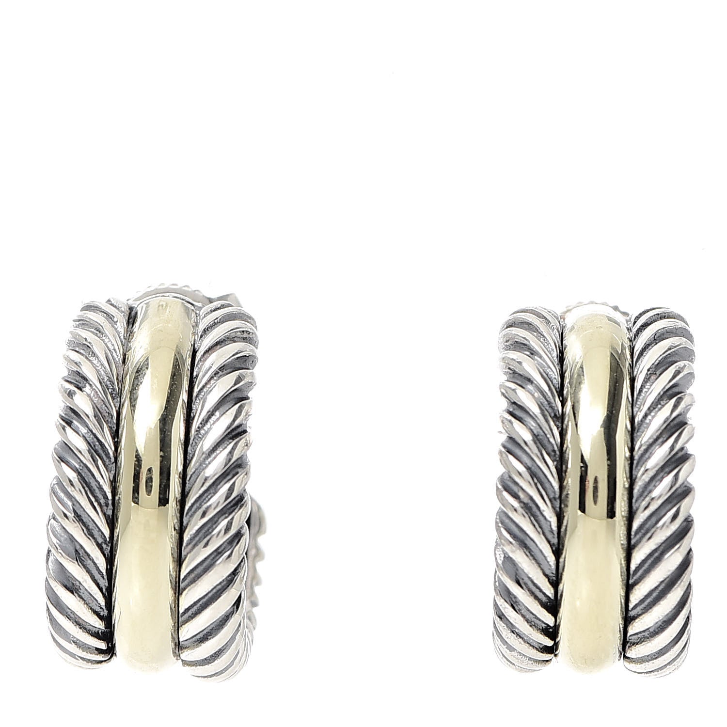 David Yurman Sterling Silver 14K Yellow Gold 16mm Cable Classics Hoop Earrings 1 of 5