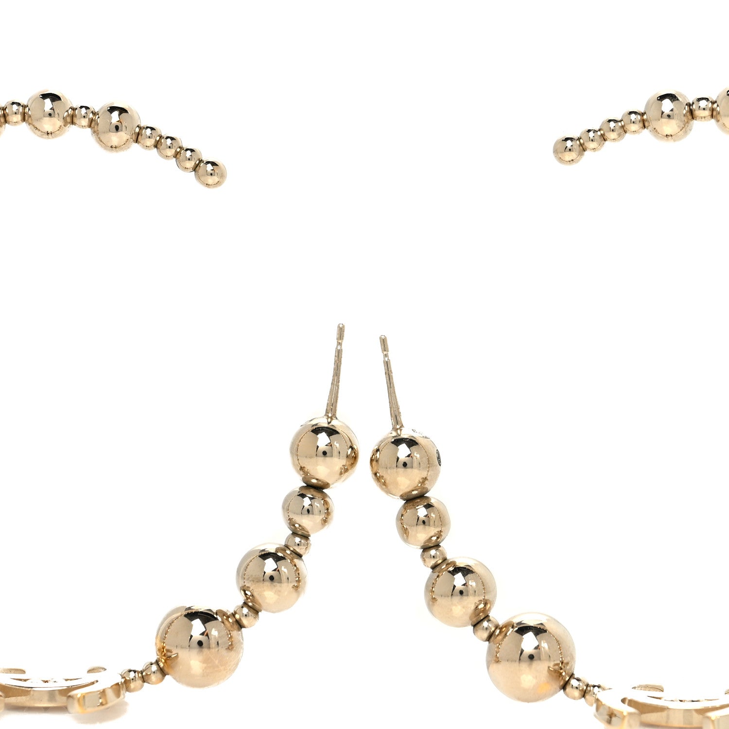 Chanel Metal Bead CC Hoop Earrings Gold 3 of 4