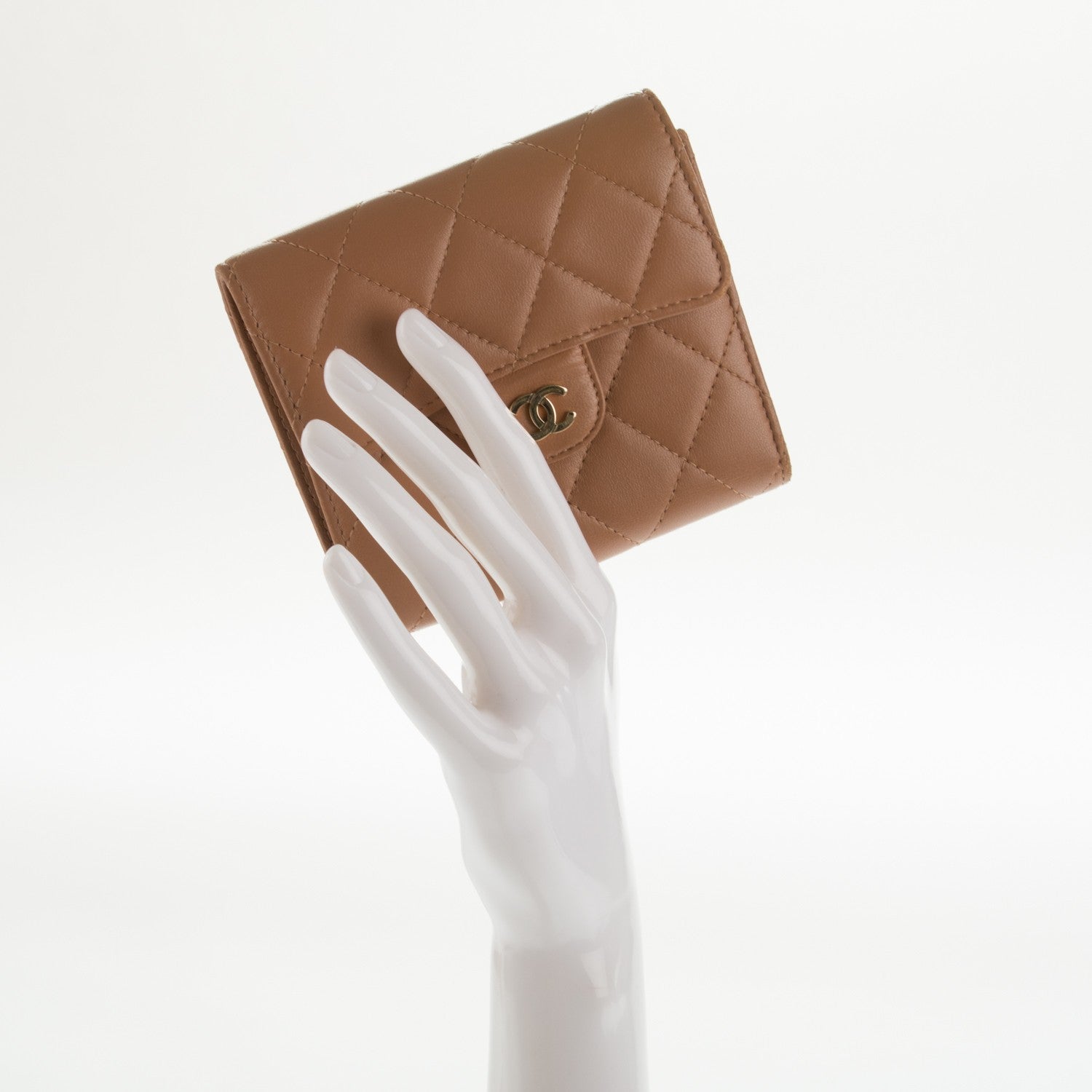 Chanel Lambskin Quilted Compact Flap Wallet Dark Beige 2 of 8