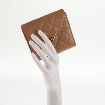Chanel Lambskin Quilted Compact Flap Wallet Dark Beige 2 of 8